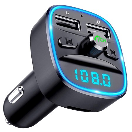 Bluetooth FM Transmitter for Car, Bluetooth Car Adapter MP3 Player FM Transmitter, Hands-Free Calling, Dual USB Ports (5V/2.4A & 1A), LED Screen, Support SD/TF Card USB Flash Drive